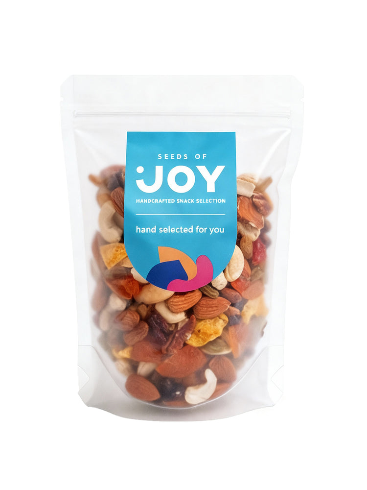 Seeds of Joy Healthy Apricot Mix front packaging. Hand selected for you.