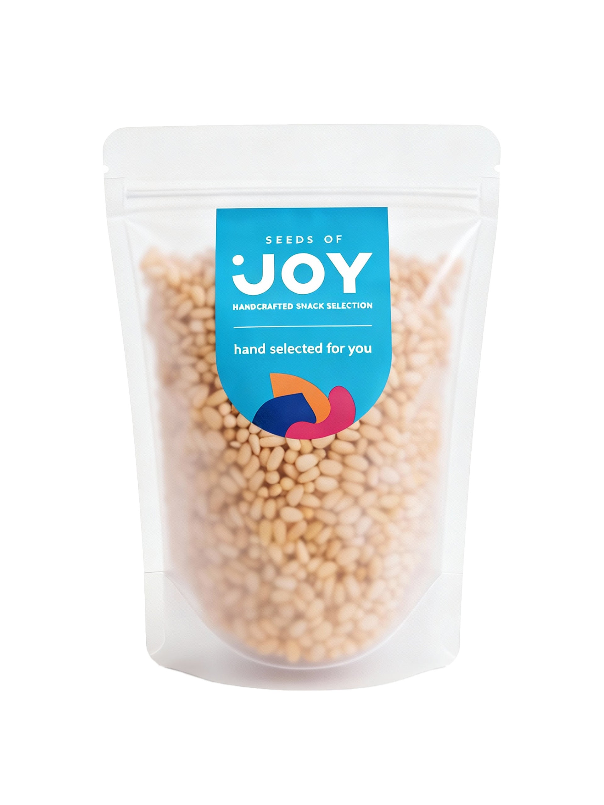 Seeds of Joy Pine Nuts front packaging. Hand selected for you. Shop in Singapore.