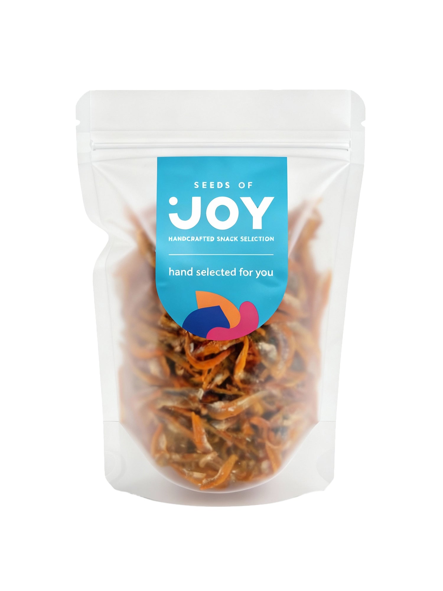 Seeds of Joy Anchovies Crisp front packaging. Hand selected for you.