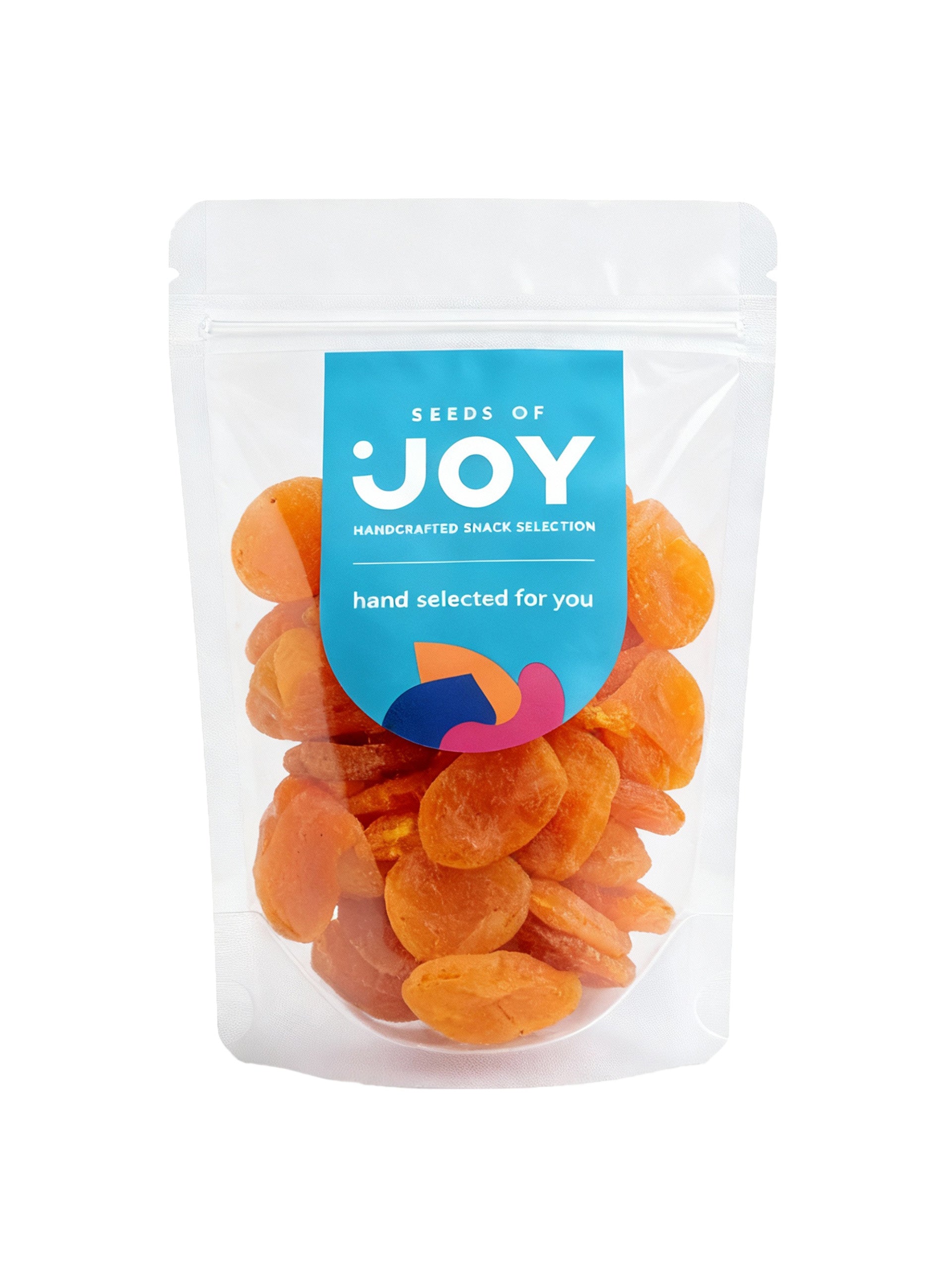 Seeds of Joy Apricot with Honey front packaging. Delicious and premium. Hand selected for you