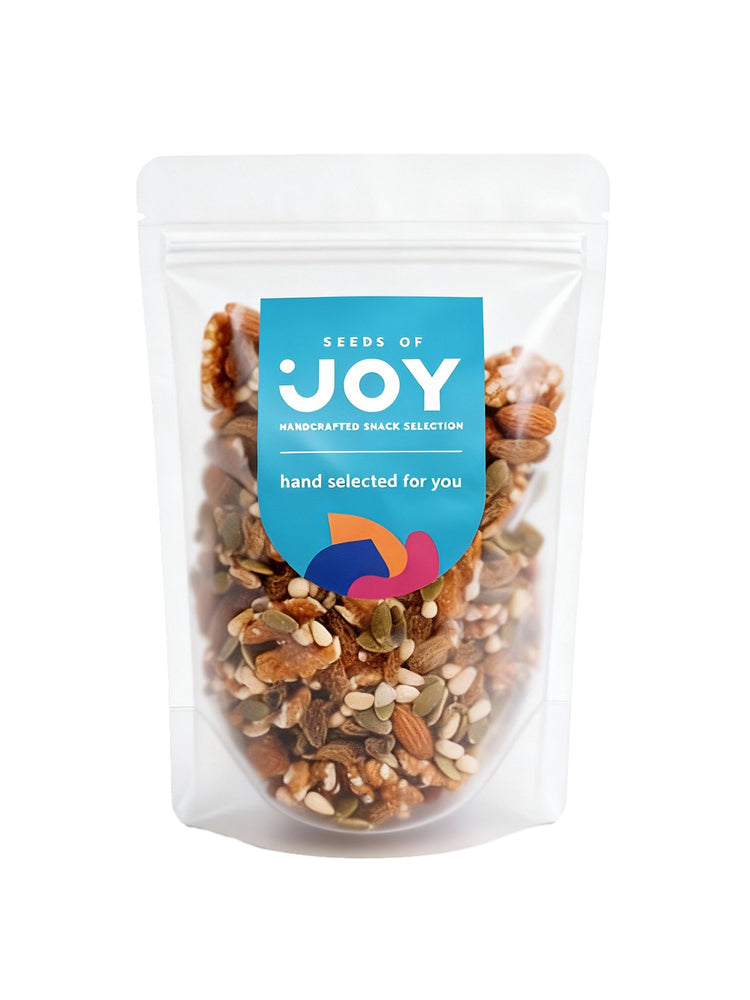 Seeds of Joy California Healthy Mix front packaging. Hand selected for you
