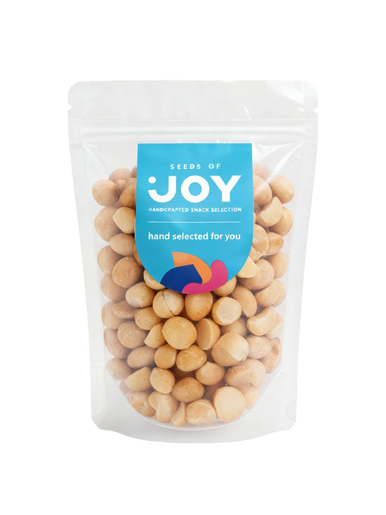 Seeds of Joy Abalone Macadamia front packaging. Hand selected for you.