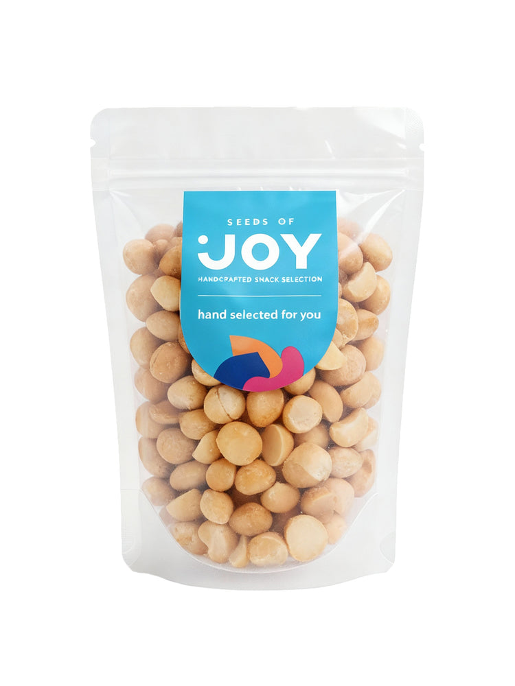 Seeds of Joy Abalone Macadamia front packaging. Hand selected for you.