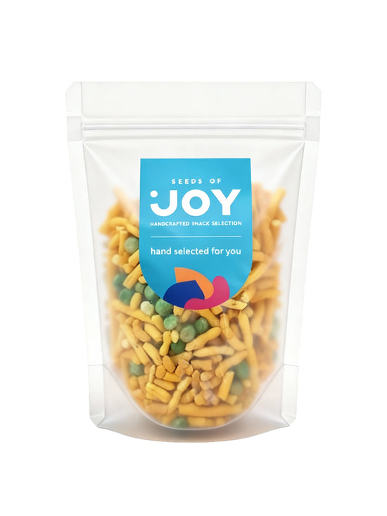 Seeds of Joy Muruku Big front packaging. A blend of flavourful spices and a buttery, hearty texture. Hand selected for you!