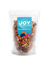 Seeds of Joy Organic Dried White Mulberry Mix front packaging. Hand selected for you! A mix of Organic Dried White Mulberry, Baked Almonds, Dried Cranberries, Baked Walnut and Green Raisins
