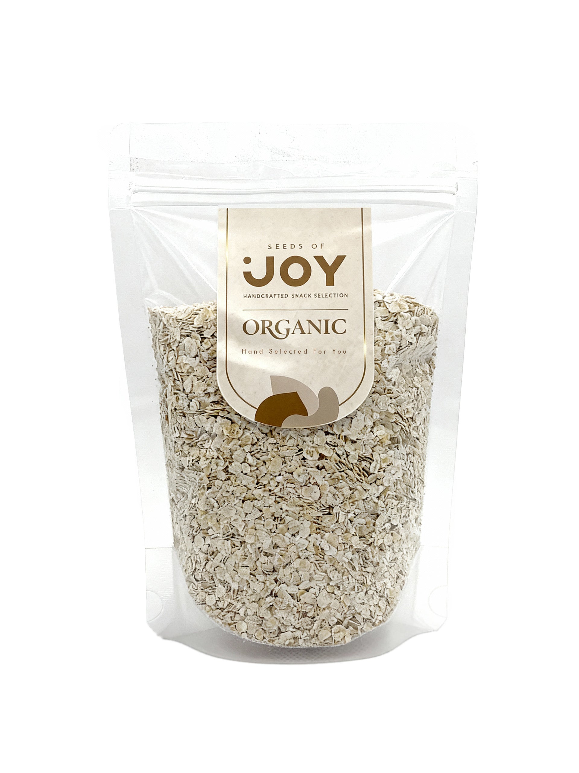 Seeds of Joy Organic Instant Oats front packaging. Hand selected for you. Morning breakfast never tasted so good!