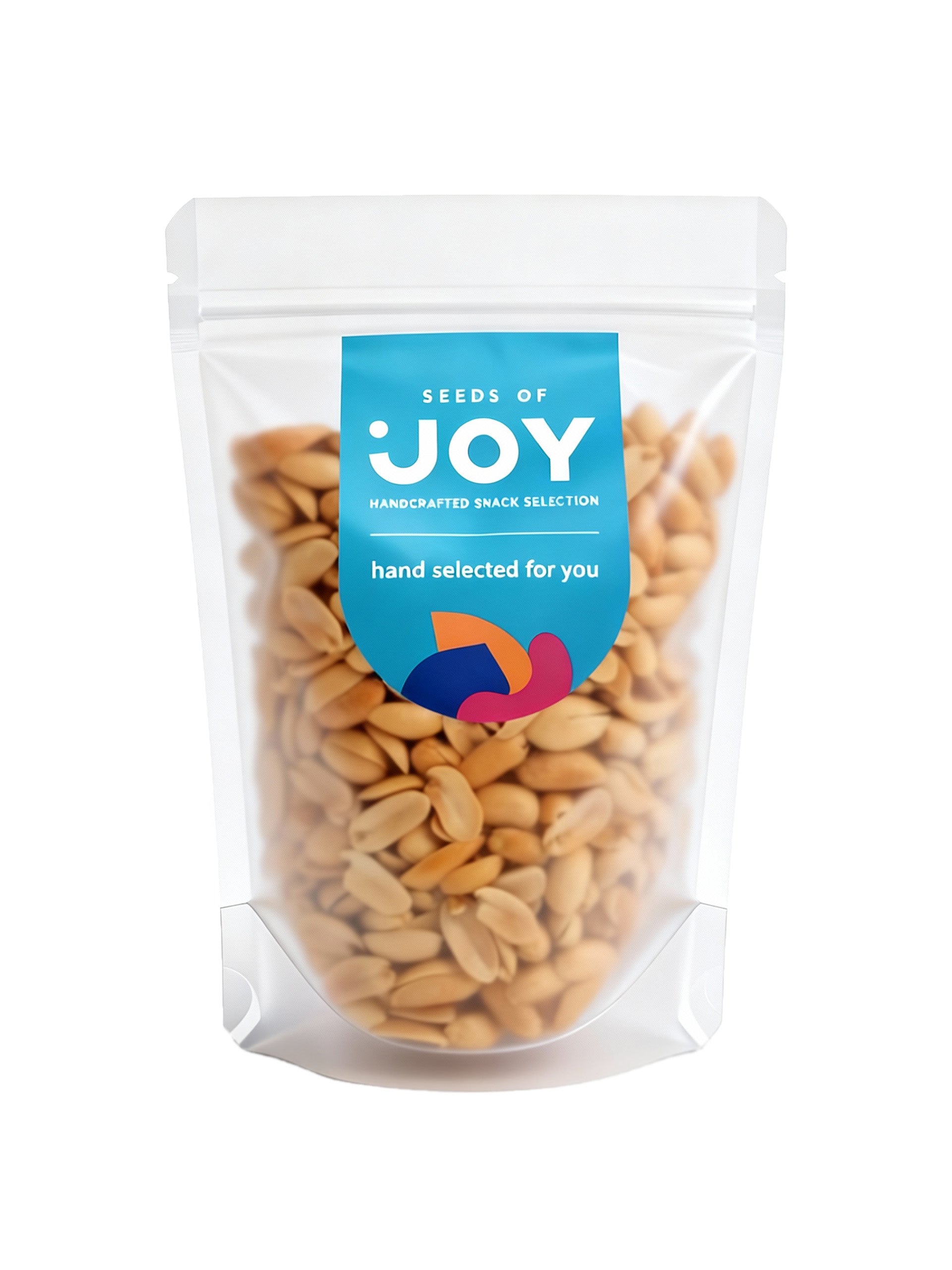 Seeds of Joy Unsalted Peanuts front packaging. Hand selected for you. Premium nuts in Singapore