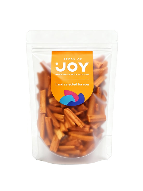 Seeds of Joy Prawn Sauce Crackers front packaging. Hand selected for you