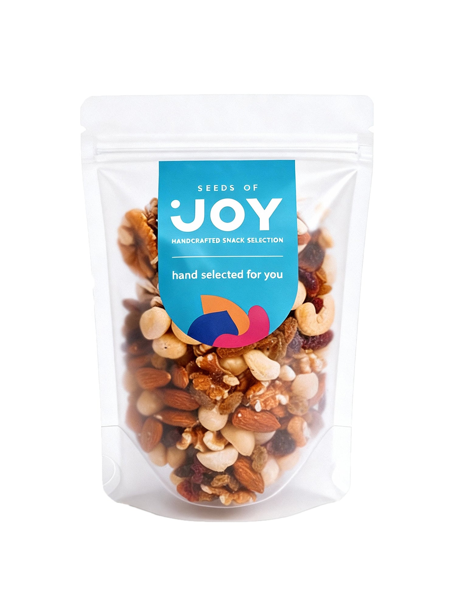 Seeds of Joy Royal Premium Mix front packaging. Smooth, crisp, and toasty. Hand selected for you.