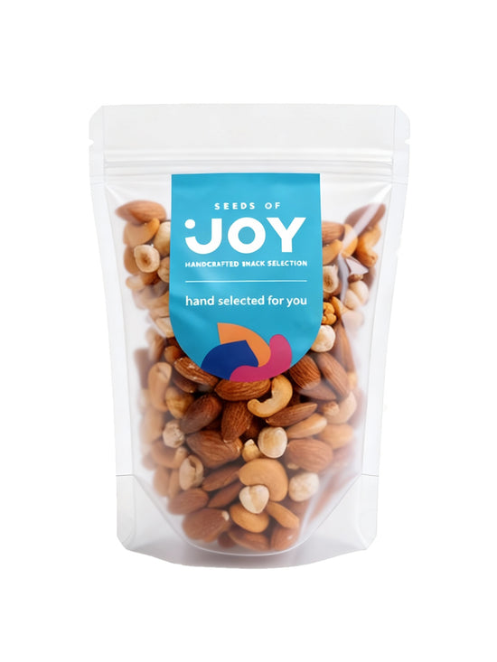 Seeds of Joy Trio of Crunch front packaging. Ideal for snacking, sharing, or adding texture to your favourite bowls and recipes. Hand selected for you.