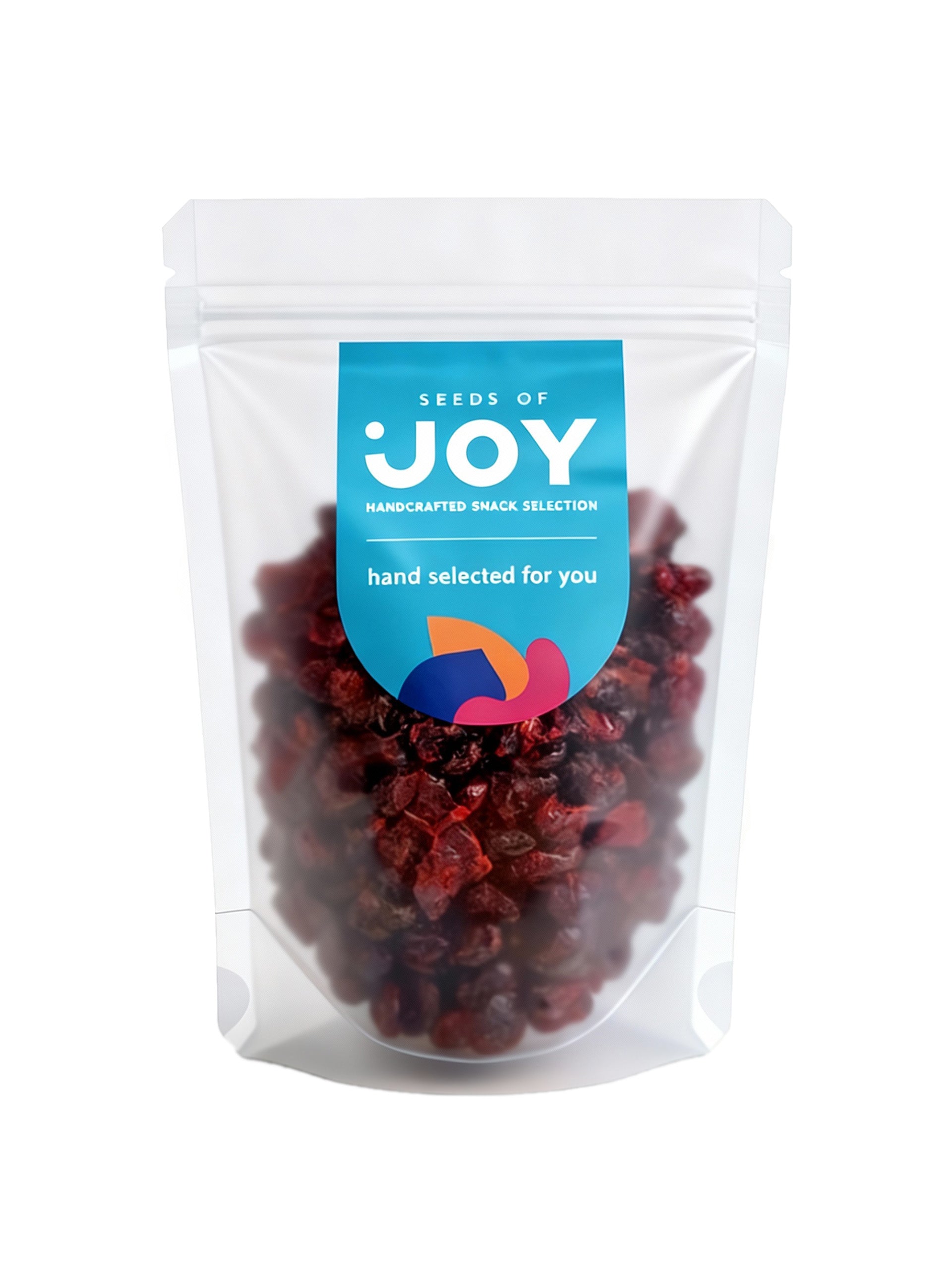 Seeds of Joy Whole Cranberries front packaging. Hand selected for you!